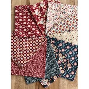 Fat Quarter Bundle Set of 10 - iNee "Candy Bloom" Red Pink Blue Cream Floral